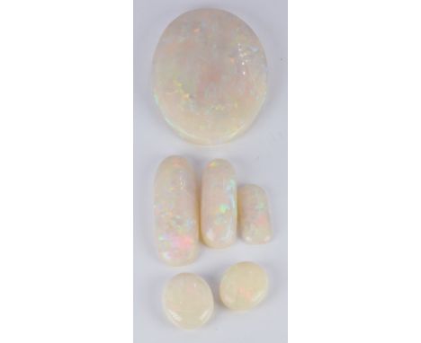 Three elongated opal cabochons and three oval opal cabochons&nbsp;