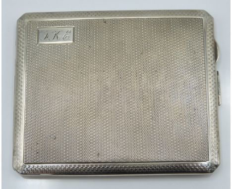 Art Deco hallmarked silver cigarette case with engine turned decoration, Chester 1931 maker&nbsp;E J Trevitt &amp; Sons Ltd, 