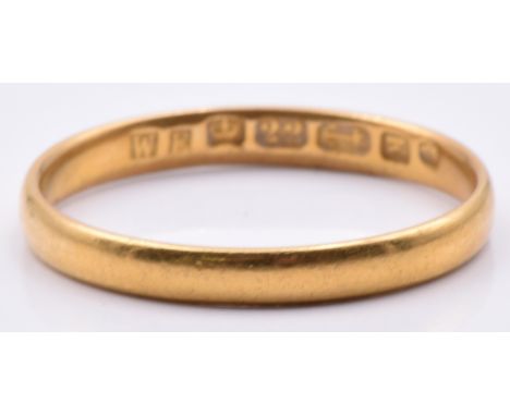 Victorian 22ct gold wedding band/ ring, Birmingham 1859, 1.9g, size L