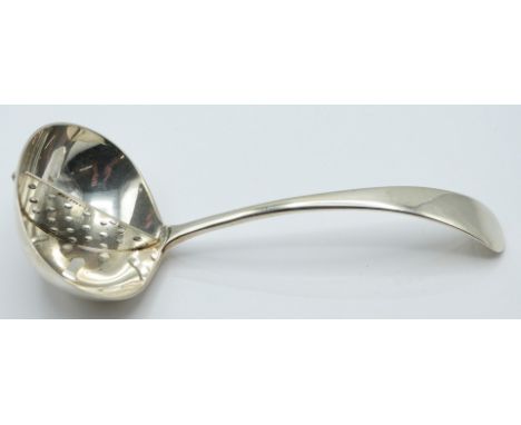 George V hallmarked silver mint sauce ladle with perforated divider, London 1935 maker Josiah&nbsp;Williams &amp; Co, with pa