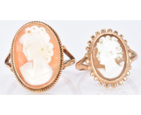 Two 9ct gold rings each set with a cameo, 6.2g, size K and O