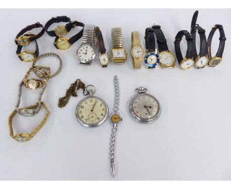 Twenty various ladies and gentleman's wrist and pocket watches including a Cyma keyless winding open faced military pocket wa