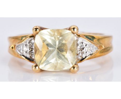 A 9ct gold ring set with orthoclase and diamonds, 4.6g, size M/N