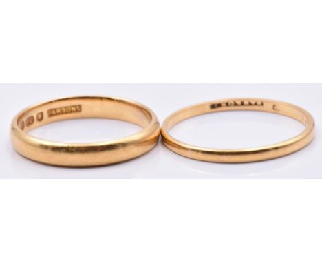 Two 22ct gold bands by Parsons, 3.8g, size N &amp; K&nbsp;