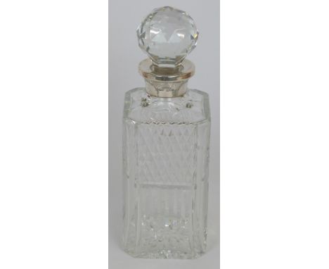 Mappin &amp; Webb Elizabeth II hallmarked silver mounted cut glass decanter, London 1986, height 27cm