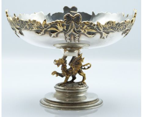 Garrard limited edition (108/200) 1981 Royal Wedding hallmarked silver commemorative pedestal bowl with gilt dragon support, 