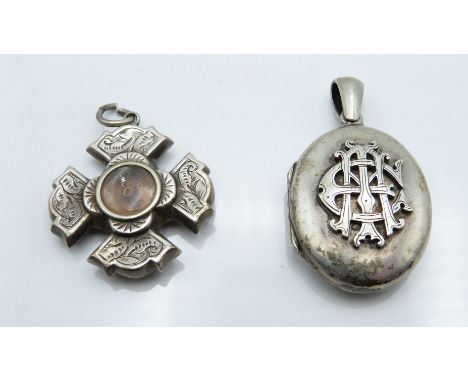 Victorian silver locket and Victorian silver compass charm, London 1886