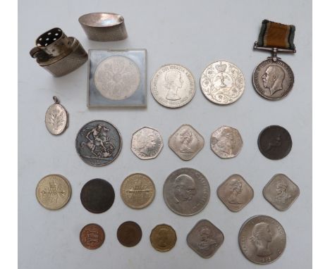 1891 Victoria crown, hallmarked silver cased lighter, WW1 medal awarded to T-594508 DVR G E Gardiner ASC etc