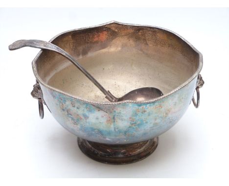 Silver plated punch bowl and ladle, diameter of bowl 30cm