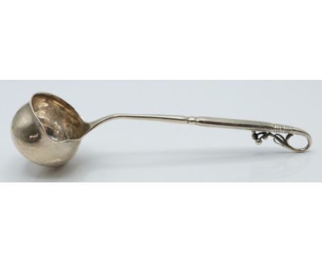 Georg Jensen hallmarked silver sauce / brandy ladle with decorative floral handle, probably lily-of-the-valley, with bottom i