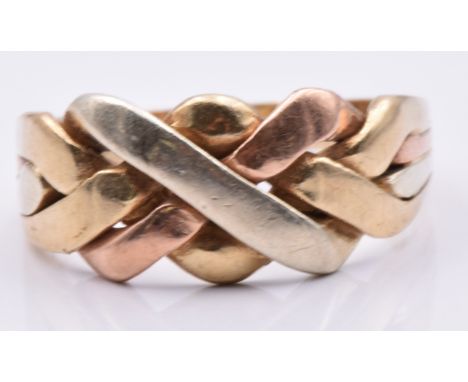 A 9ct tri-coloured plaited ring, 3.3g, size M