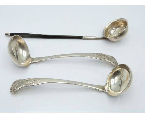 Pair of Georgian Scottish hallmarked silver King's pattern ladles, Edinburgh 1828 maker&nbsp;James &amp; Walter Marshall, len