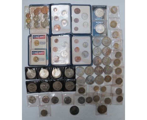 A collection of modern crowns, collectable £2 and 50p coins, some first decimal and a Coronation uncirculated set etc