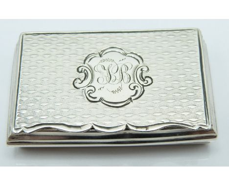 Victorian hallmarked silver pill or similar box with engine turned decoration, Birmingham 1854 maker&nbsp;Alfred Taylor, leng