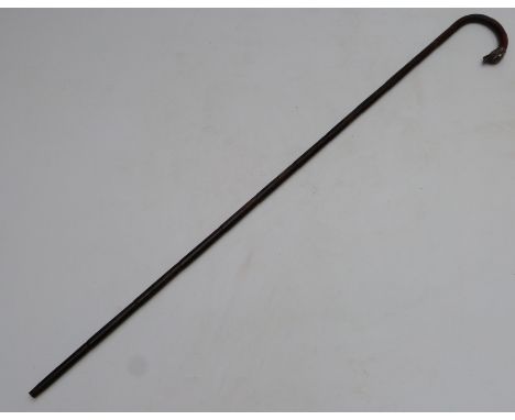 Edward VII hallmarked silver mounted novelty bamboo walking cane with dog or fox's head finial, London 1903, maker's mark ind
