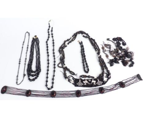 A collection of French jet and Art Deco jet including necklaces, belts etc&nbsp;