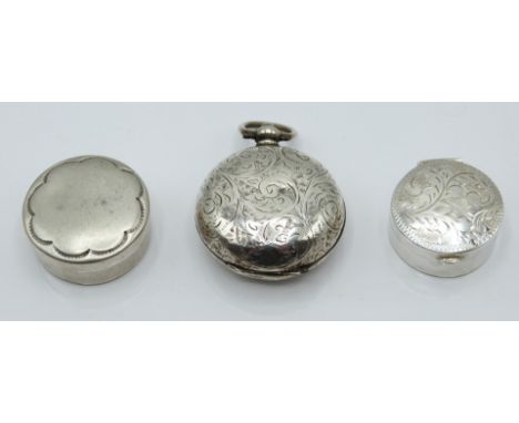 Victorian hallmarked silver sovereign holder together with two white metal trinket boxes, one marked Sterling the other with 