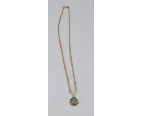 A 9ct gold necklace and opal triplet pendant, 7.5g