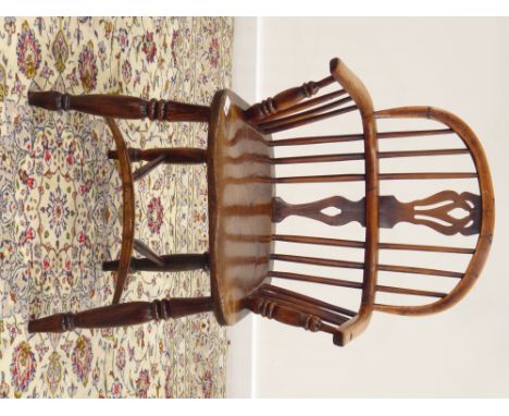 19th century and later yew wood and elm Windsor armchair, low stick and pierced splat back, turned supports with crinoline st