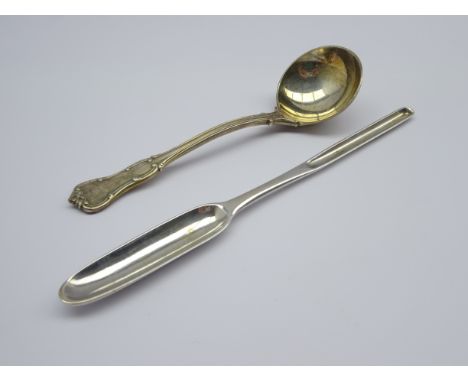 George III silver double ended marrow scoop, London 1793, Maker: Ebenezer Coker and a silver sauce ladle Condition Report & F