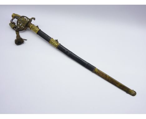 19th Century Swedish Naval officers sword by Eskilstuna with wire wound shagreen grip and pierced hilt, the tip of the scabba