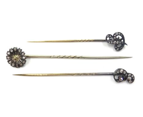 Two diamond stick pins initialled 'E' and 'P' and one other  Condition Report & Further Details Click here for further images