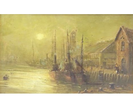 R Pearson (19th/early 20th century): Busy Dockland Scene, oil on panel signed 25cm x 40cm Condition Report & Further Details 