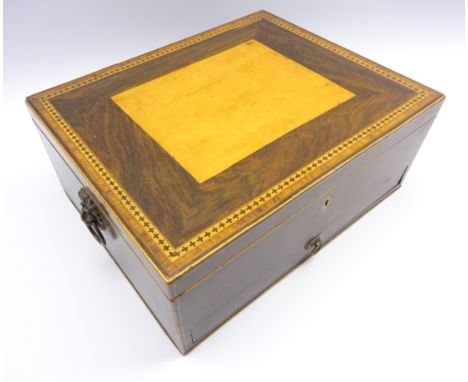 Early19th century Rosewood artists paint box by R. Ackermann with satinwood cross banding and inlaid panel, single drawer, th