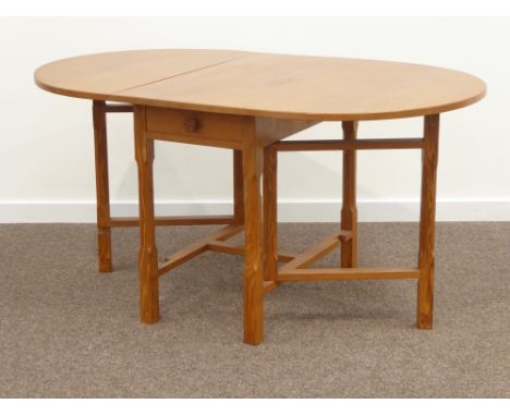 'Lizardman' oak drop leaf dining table, drawer to each end, on gate-leg action base, by Derek Slater of Crayke (ex. 'Fishman'