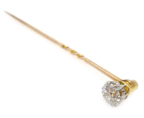 9ct rose gold (tested) single stone diamond stick pin, detachable screw mount, diamond approx 0.65 carat Condition Report & F