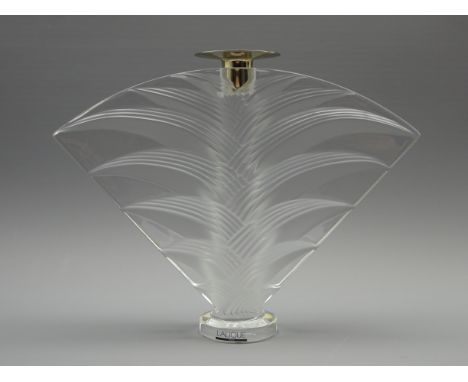 Lalique frosted glass candlestick in the 'Ravelana' design, signed and complete with label, H21cm  Condition Report & Further