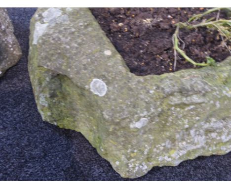 Square rough cut stone trough (38cm x 46cm), and a rectangular stone trough (28cm x 41cm), both planted  Condition Report & F