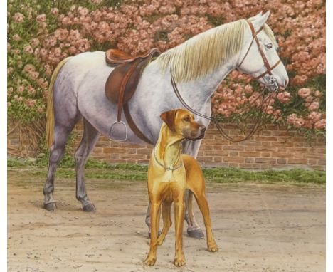Ronald Spoors (British 1930-): 'Morning' - Portrait of a Horse and Dog, watercolour signed 36cm x 43cm Condition Report & Fur