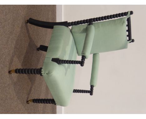 20th century ebonised bobbin turned armchair, upholstered in mint green, W66cm Condition Report & Further Details Click here 