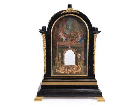 A George III gilt-mounted ebonised organ clock case with a painted and gilt-mounted dial after Ferri and Rysbrack, for a move