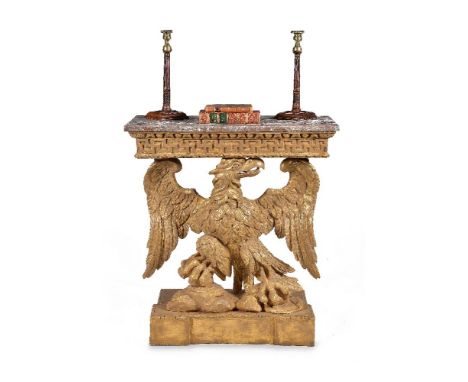 A carved giltwood and marble topped console table, in George II style, 19th century and later elements, after a design by Wil