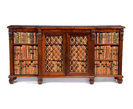 ϒA Regency rosewood and gilt metal mounted breakfront bookcase, circa 1820, attributed to Gillows, the rectangular frieze wit