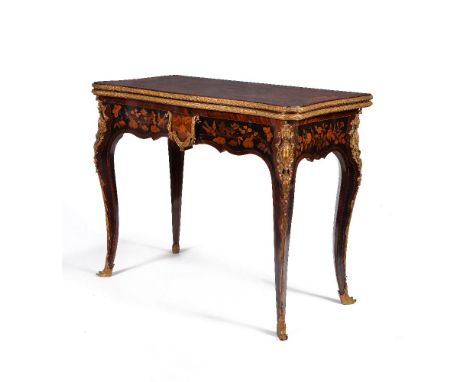 A Continental tulipwood, marquetry and gilt metal mounted card table, probably French or Dutch, mid 19th century, decorated w