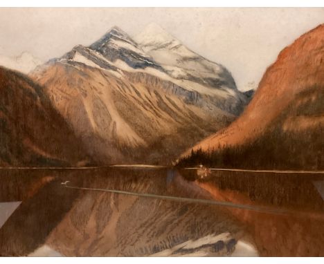 Hal Hurst (British / American 1865 - 1938), by and after, ‘Majesty and Solitude’, North American Lake with figure in a Birch 