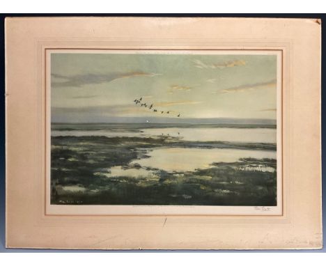 Sir Peter Markham Scott, CBE, (British 1909-1989), by and after, ‘Only sixteen geese left the shore that morning’, signed in 