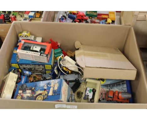 Box of various Corgi model cars, some boxed some loose