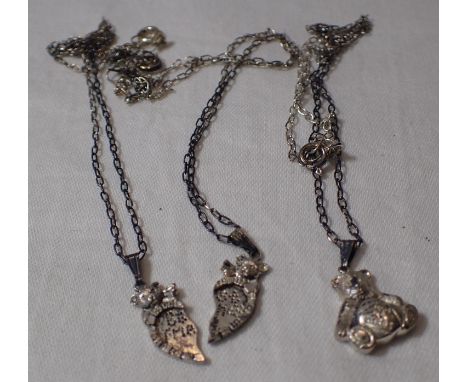 Three sterling silver Cherished Teddies necklaces. P&amp;P Group 1 (£14+VAT for the first lot and £1+VAT for subsequent lots)