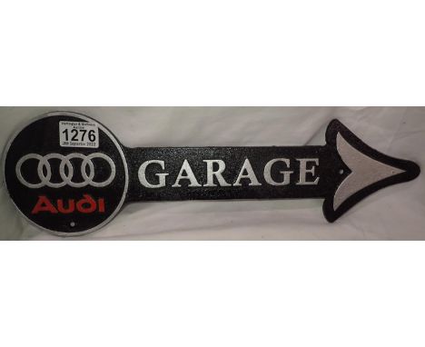 Cast iron Audi garage arrow, W: 45 cm. P&amp;P Group 1 (£14+VAT for the first lot and £1+VAT for subsequent lots) 