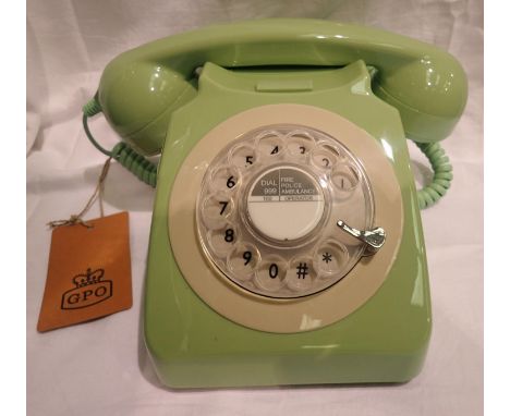 Mint green 1960/1970s style rotary telephone, compatible with modern telephone banking and any standard analogue landline, bo