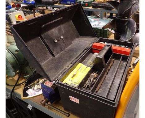 Toolbox with drill bit and chisel contents. Not available for in-house P&amp;P 