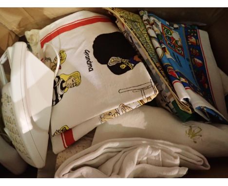 Quantity of vintage linen, telephones, handbags and 1970s toys etc. Not available for in-house P&amp;P 