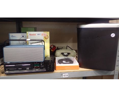 Mixed electrical items including Philips compact disc player, John Lewis portable speaker and DAB radio. Not available for in