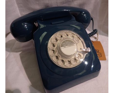 Azure blue 1960/1970s style rotary telephone, compatible with modern telephone banking and any standard analogue landline, bo