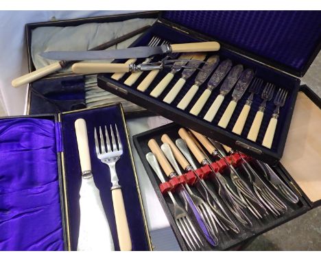 Four cased flatware sets including HM silver set. Not available for in-house P&amp;P 