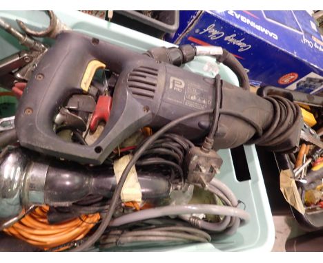 Quantity of mixed tools including Pioneer 230v saw. All electrical items in this lot have been PAT tested for safety and have
